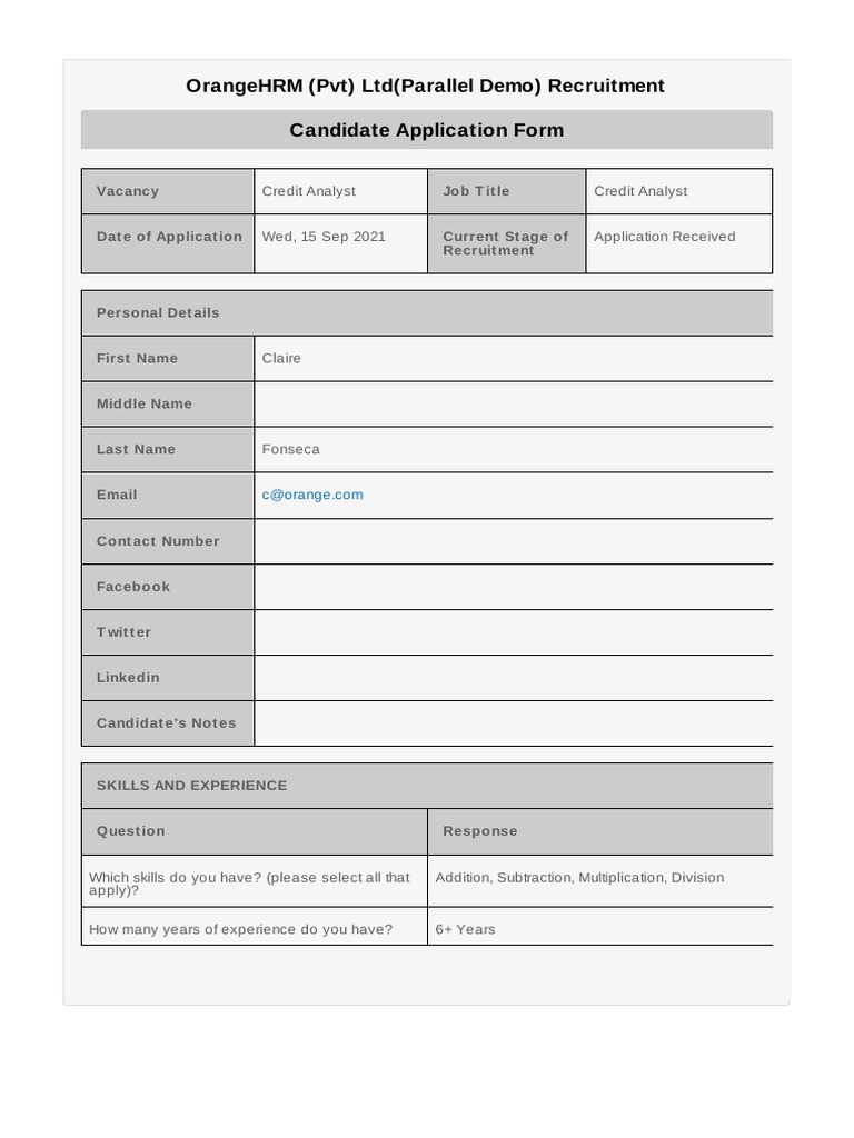 Candidate Application Form - Claire Fonseca | PDF