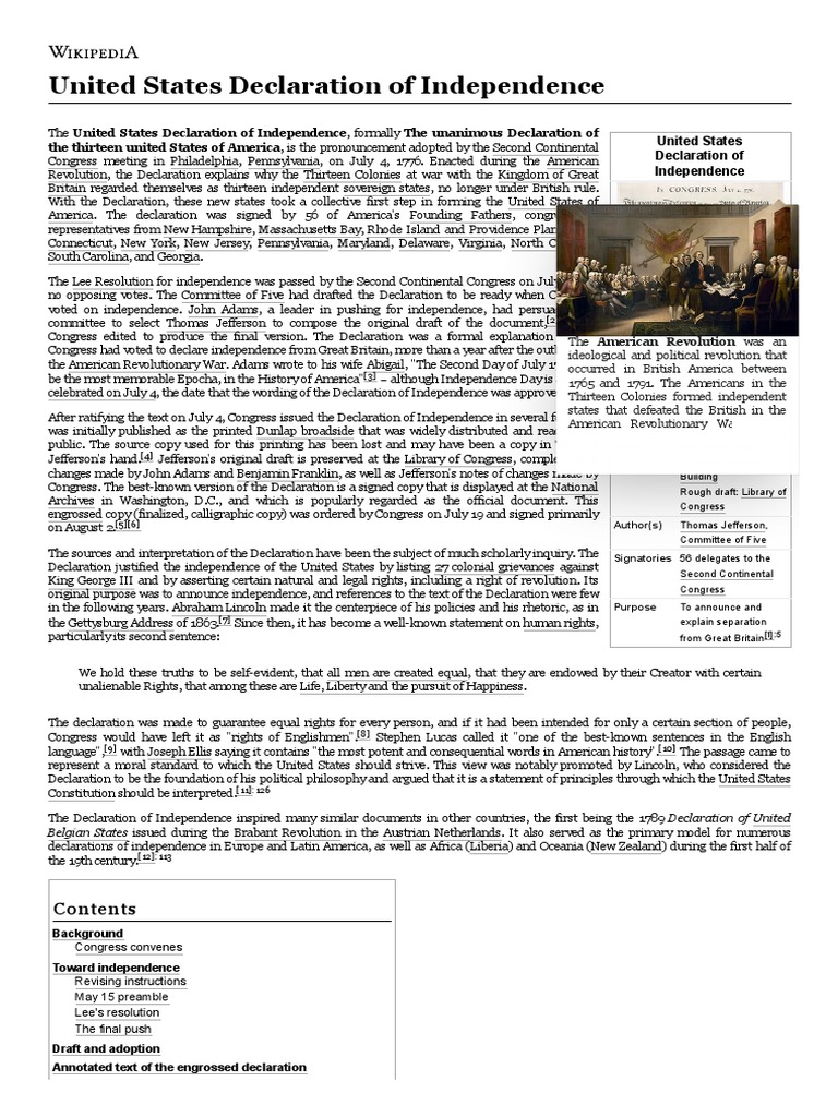 U.S. Declaration of Independence Overview | PDF | United States ...