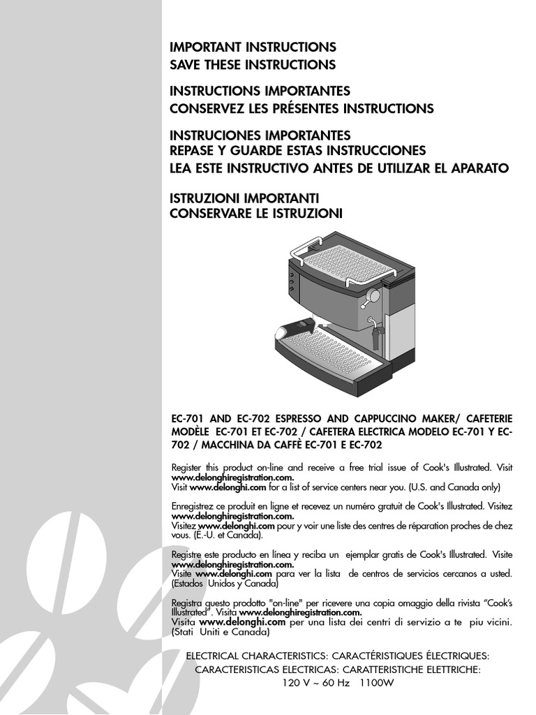 Delonghi Ec702 User Manual Download Free PDF Ac Power Plugs And