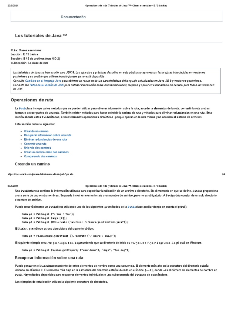 Operaciones de Ruta (Tutoriales de Java ™ - Clases Esenciales - E - S ...