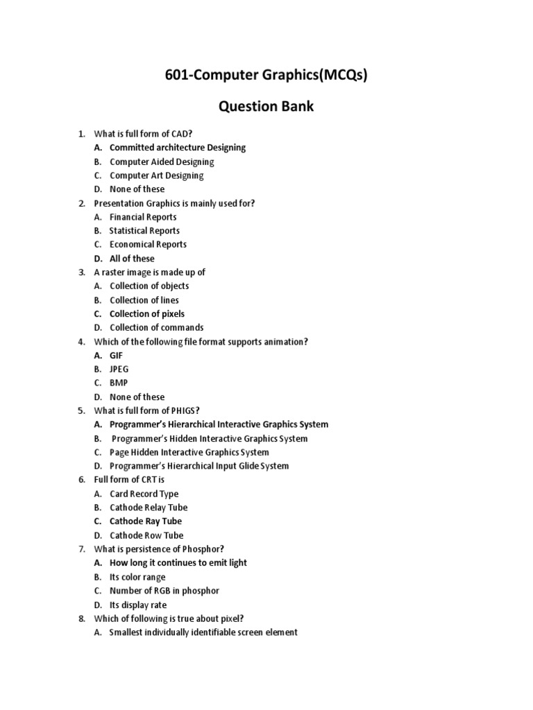 Graphics (MCQS) Question Bank A. Committed Architecture