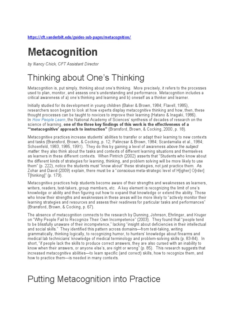 Article On Metacognition | PDF | Metacognition | Learning