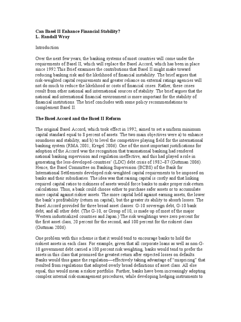 BASEL II and Financial Stability Challenge PDF Basel Ii Market