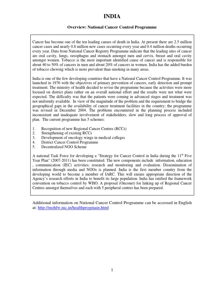 National Cancer Control in India | PDF | Cancer | Preventive Healthcare