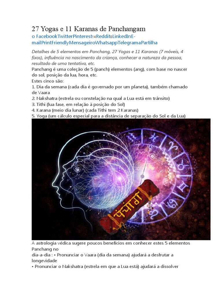 27 Yogas e 11 Karanas de Panchangam PDF Lua Longitude