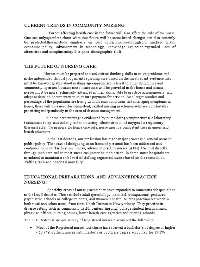 Trends in Community Health Nursing 2024 | PDF | Nursing | Preventive ...