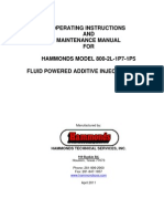 Operating Instructions AND Maintenance Manual FOR HAMMONDS MODEL 800-2L-1P7-1P5 Fluid Powered Additive Injector System