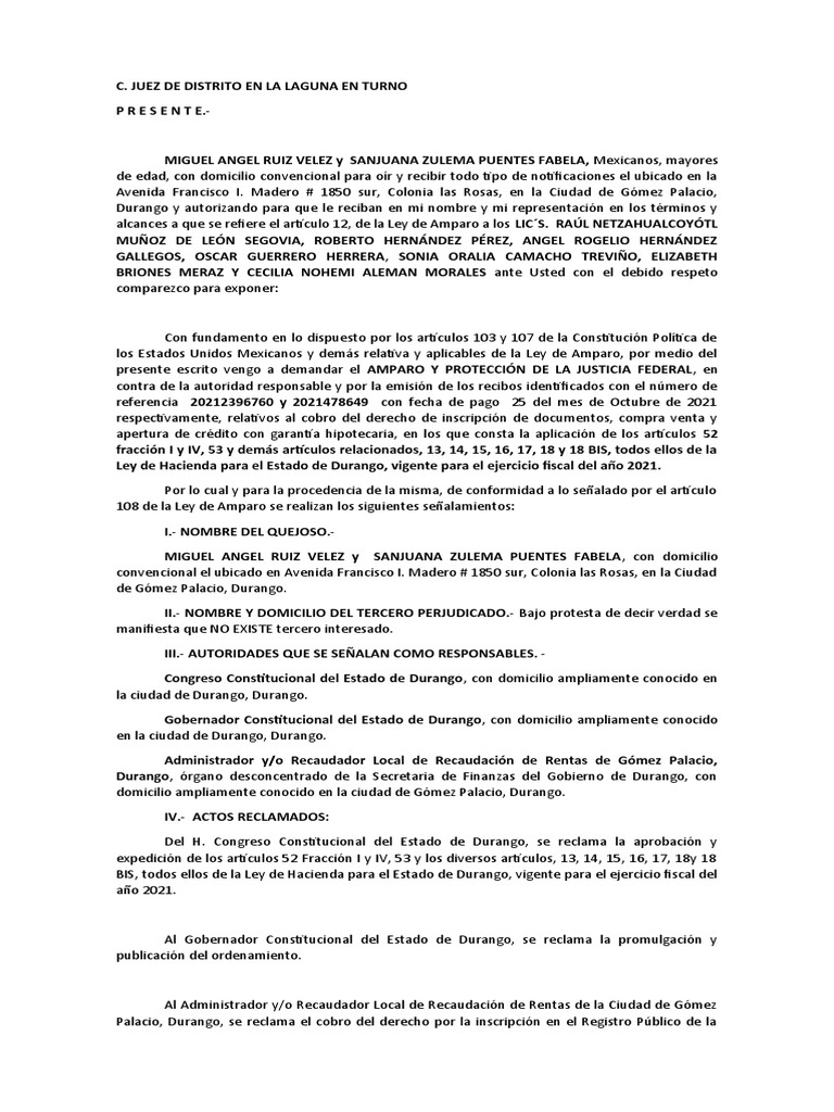 Amparo Impuestos | PDF | Impuestos | Caso de ley
