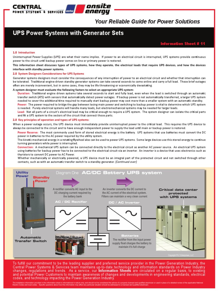 UPS Systems and Generator Integration Guide | PDF | Power Inverter ...