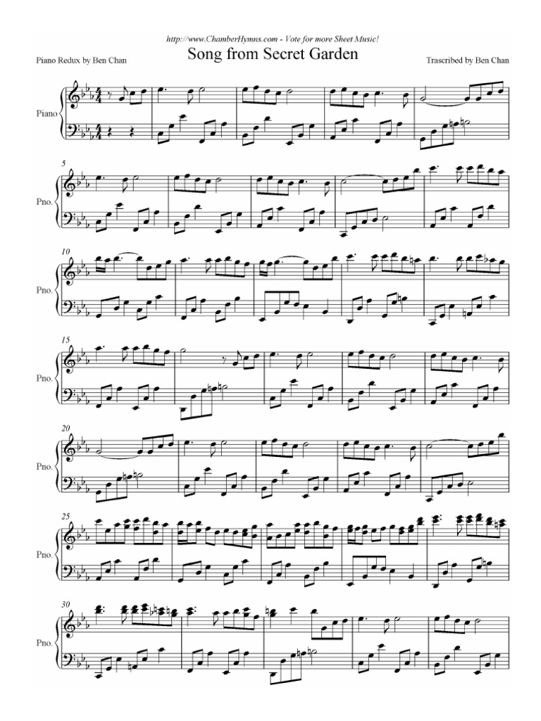 Song From A Secret Garden Klaviernoten
