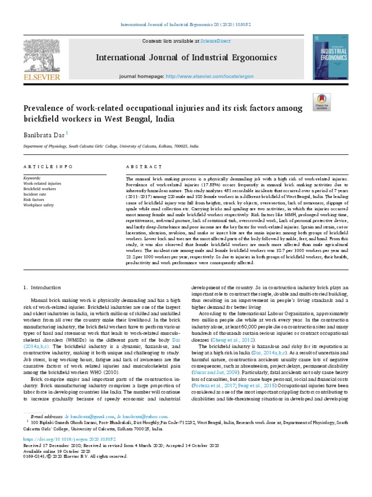 International Journal of Industrial Ergonomics Banibrata Das PDF