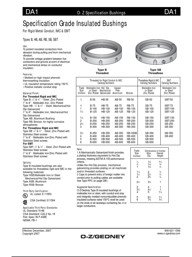 Specification Grade Insulated Bushings DA1 DA1 PDF Galvanization