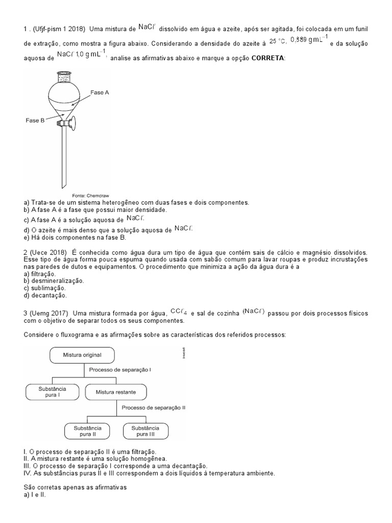 Atividade Separação de Misturas CG 15 Questões | PDF | Mistura | Física ...