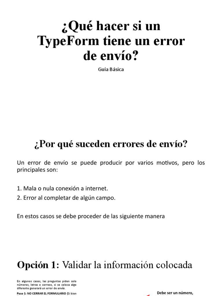 ¿Qué Hacer Si Un Typeform Tiene Un Error de Envío?: Guía Básica | PDF