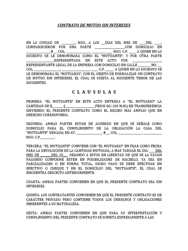 Contrato de Mutuo Sin Intereses PDF Justicia Crimen y violencia