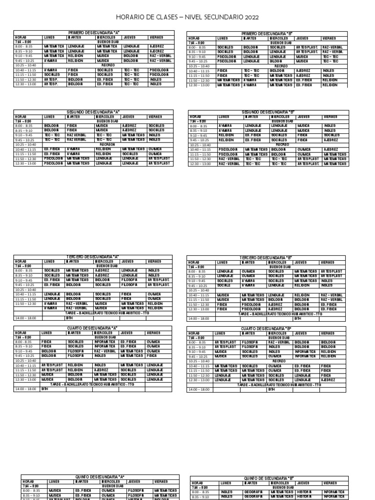 Horario Secundaria 22 | PDF | Estudios de idiomas extranjeros