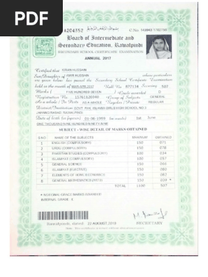 Matric certificate