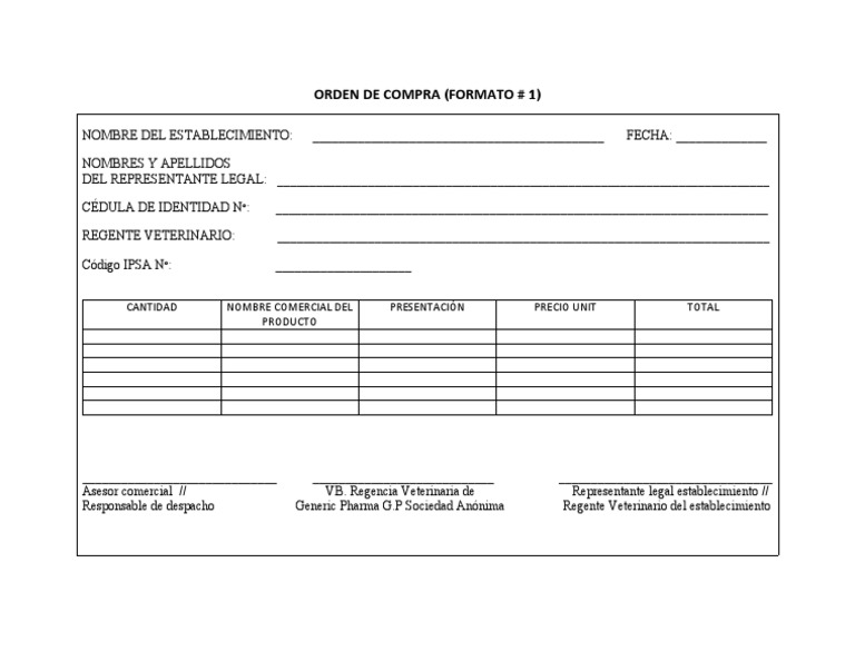 Formato 1 Orden de Compra | PDF | Finanzas y dinero