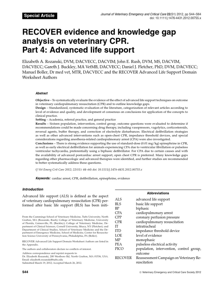 J Vet Emergen Crit Care - 2012 - Rozanski - RECOVER Evidence and ...