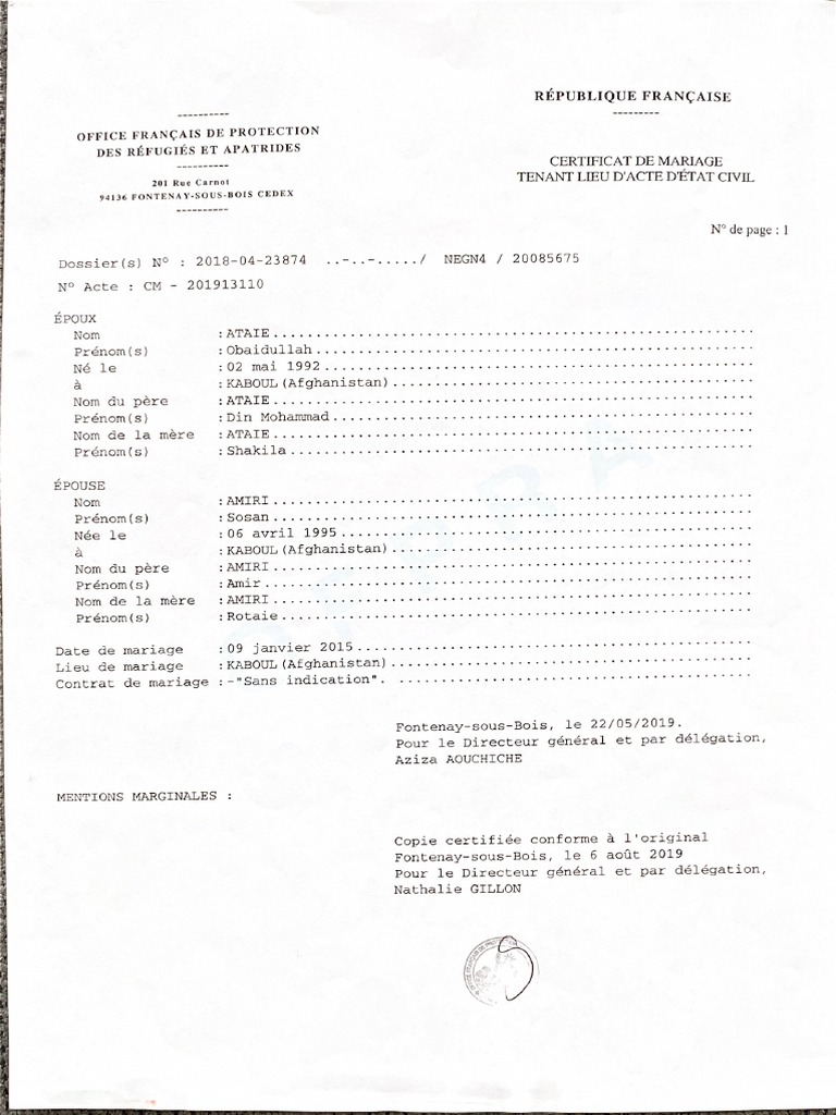 Certificat de Mariage | PDF