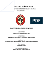 REPORTE DE LECTURA La calidad de la educación Ejes para su definición y evaluación
