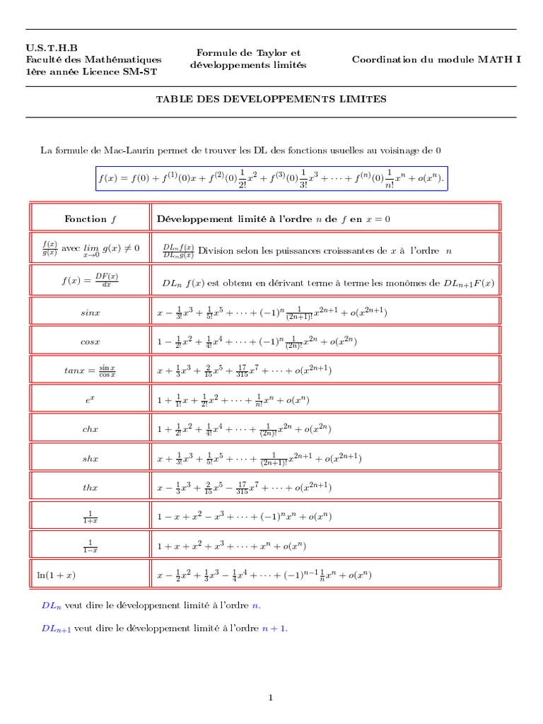 Développements Limités et Dérivées en Mathématiques | PDF | Mathématiques