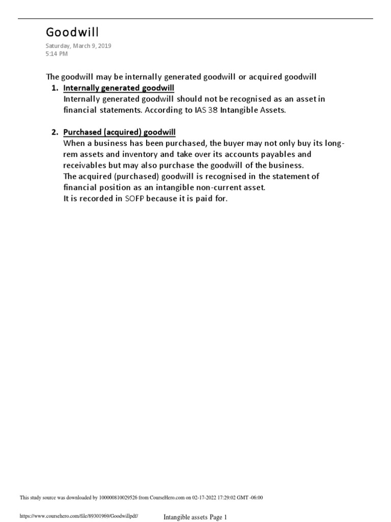 Understanding Internally Generated Goodwill | PDF | Business | Finance ...