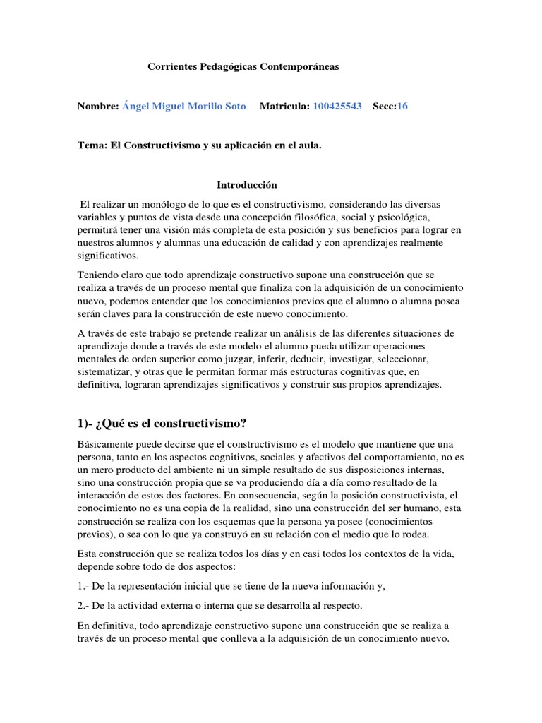 Aplicación del Constructivismo en el Aula | PDF | Constructivismo ...