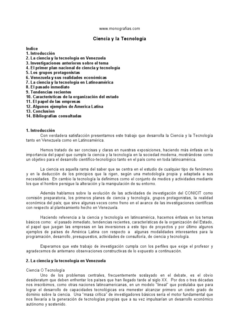 Ciencia y Tecnología en Venezuela PDF Institución America latina