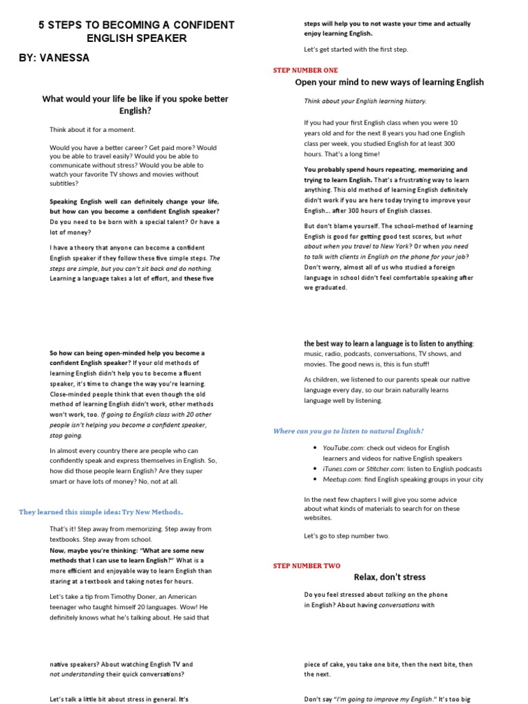 5 Steps To Becoming A Confident English Speaker Pdf English