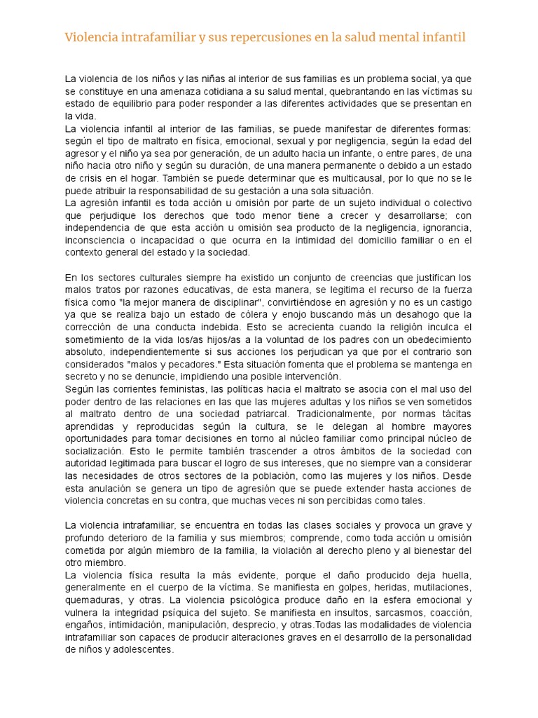 Violencia Intrafamiliar y Sus Repercusiones en La Salud Mental Infantil ...