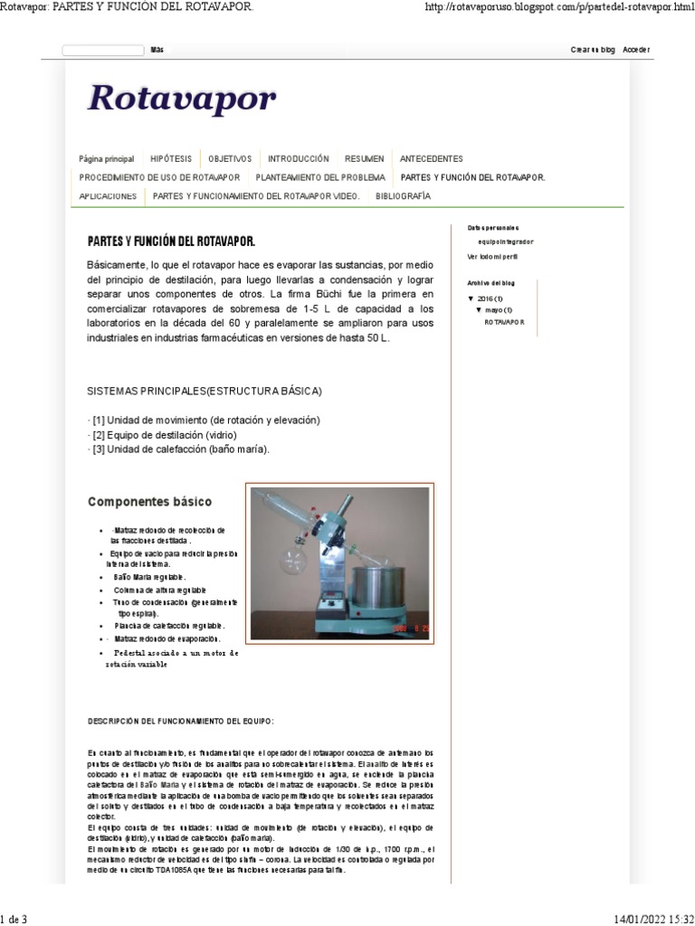 Funcionamiento y Partes del Rotavapor | PDF | Destilación | Ciencias ...