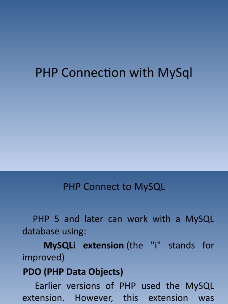 PHP MySQL Connection Methods | PDF | Php | Databases