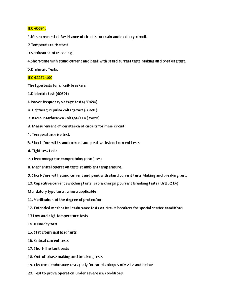 Type Tests and Routine Tests for High Voltage Circuit Breakers