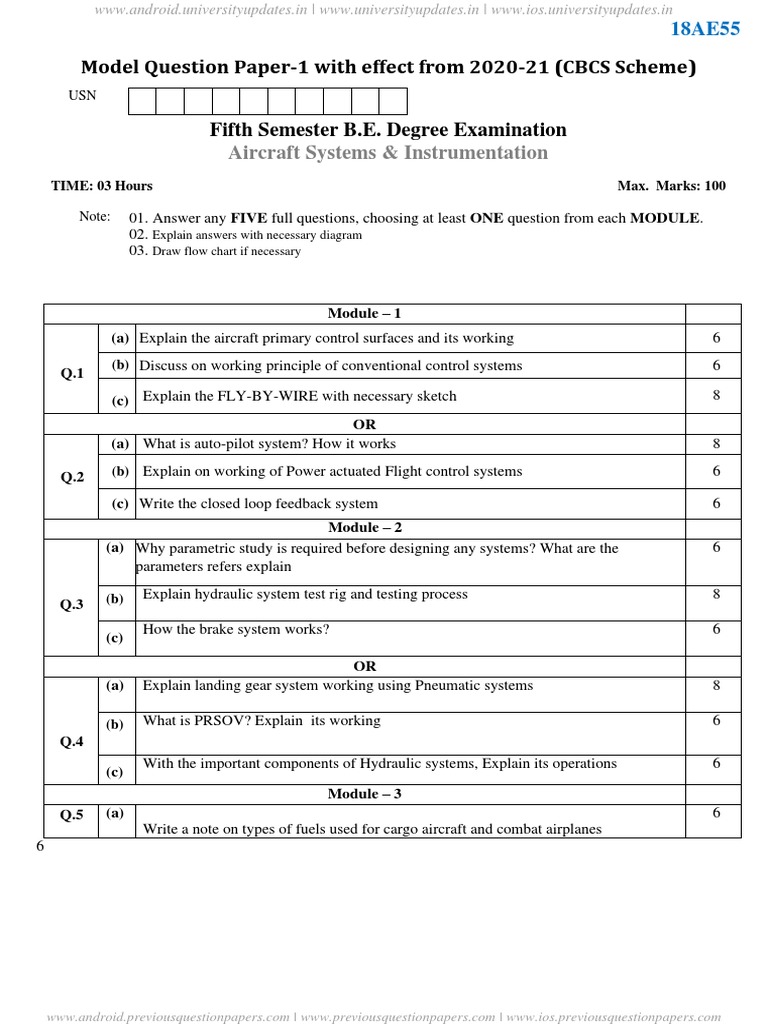 Aircraft Systems & Instrumentation Model Question Paper1 With Effect