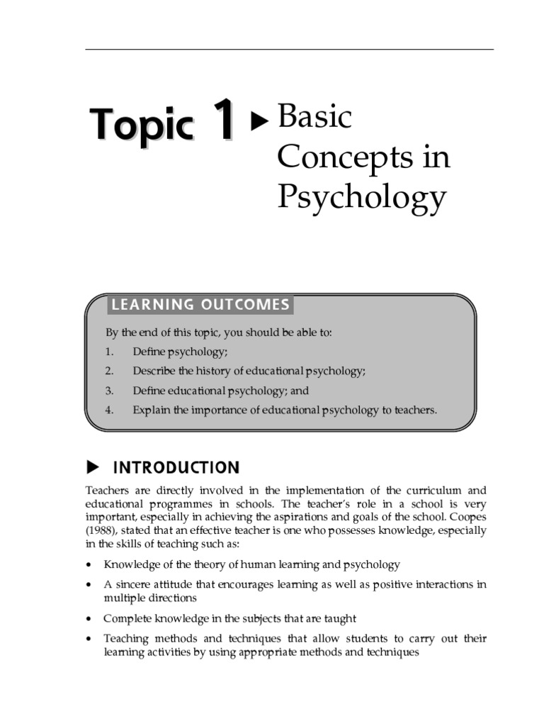 Topic Basic Concepts in Psychology Id Behavioural Sciences