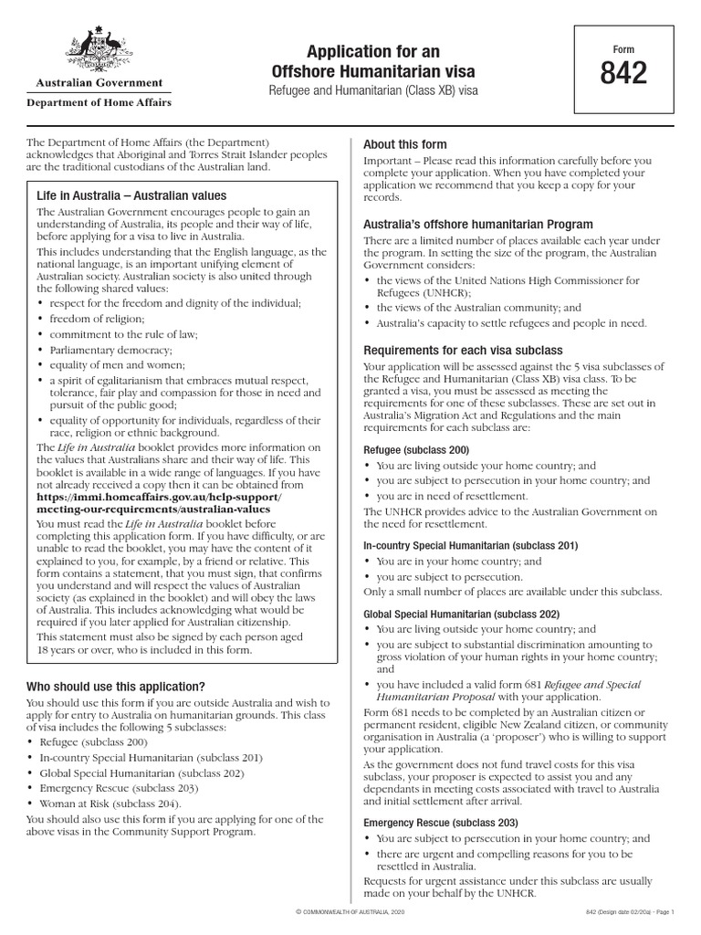 Offshore Humanitarian Visa Application 842 | PDF | Travel Visa | Refugee