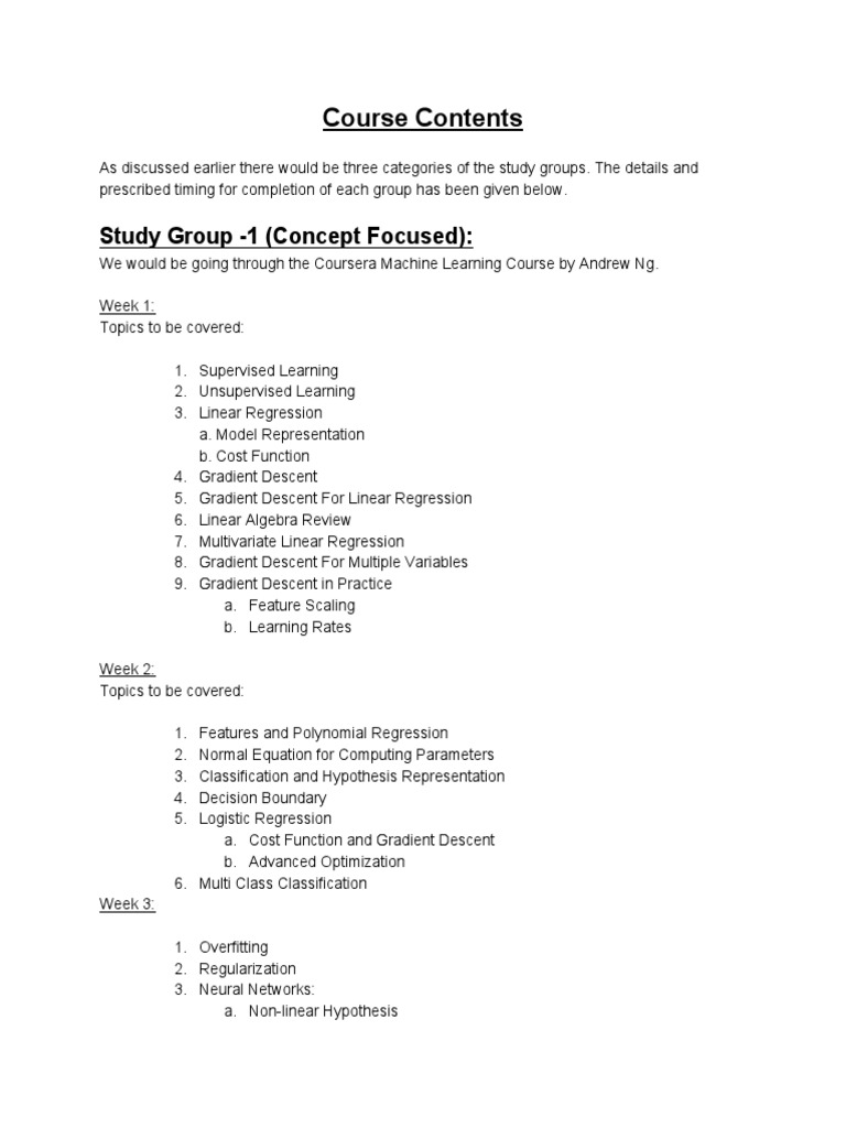 Course Contents: Study Group - 1 (Concept Focused) | PDF | Machine ...