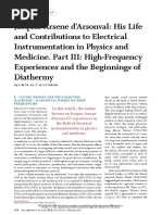 Jacques Arsene Darsonval His Life and Contributions To Electrical Instrumentation in Physics and Medicine - Part III High-Frequency Experiences and The Beginnings of Diathermy Scanning Our Past