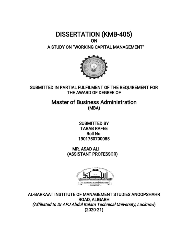 MBA Dissertation on Working Capital Management | PDF