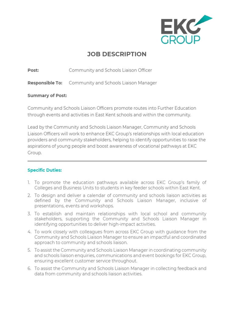 Job Description Community and Schools Liaison Officer PDF