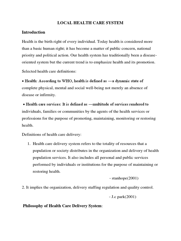 Local Health Care Delivery System | PDF | Health Care | Nursing