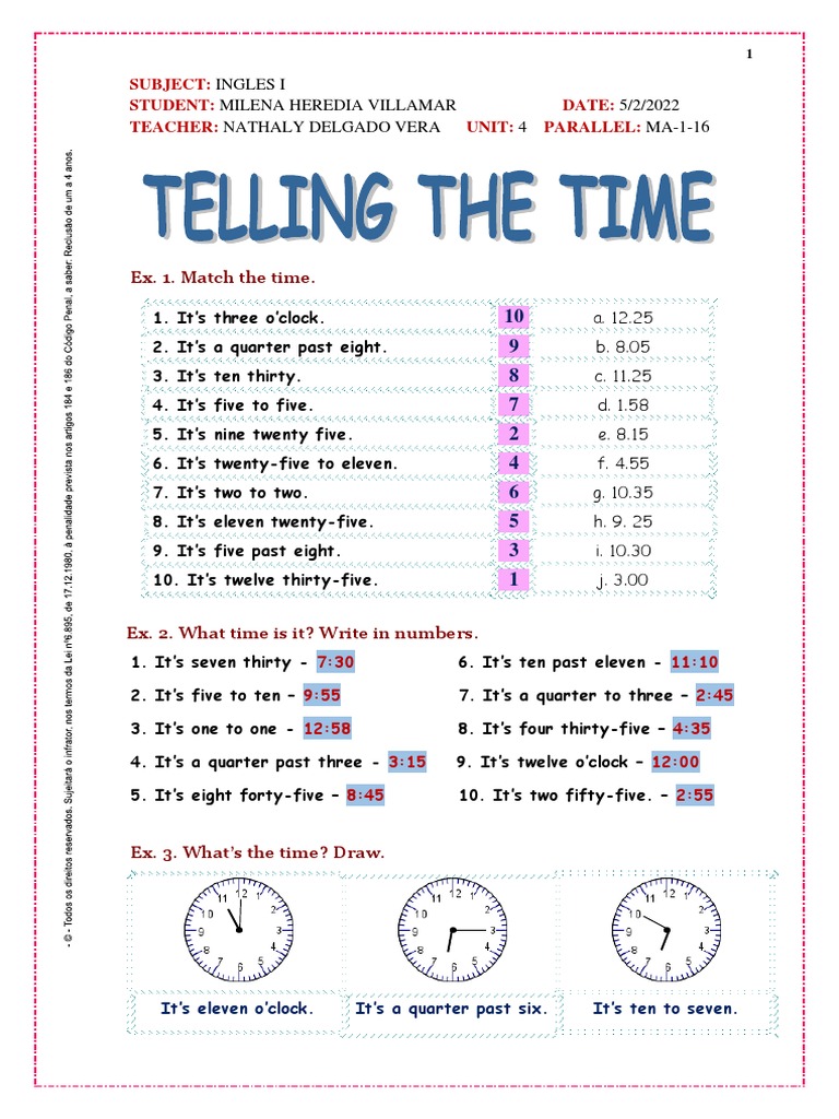 Telling The Time Exercises PDF