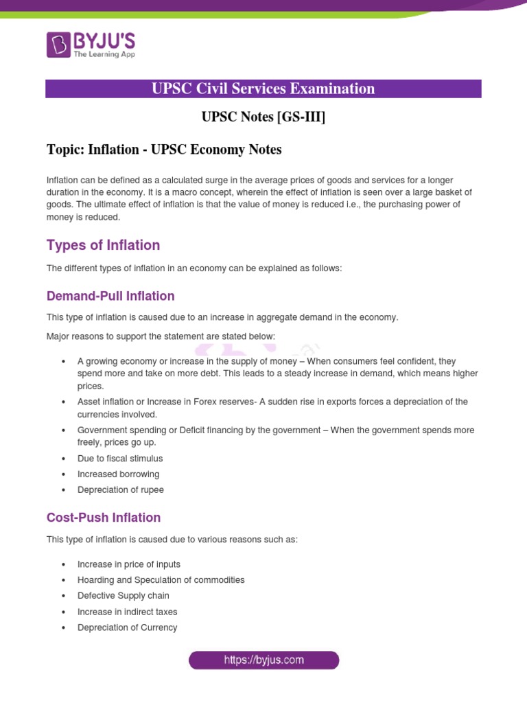 UPSC Civil Services Examination: UPSC Notes (GS-III) Topic: Inflation ...