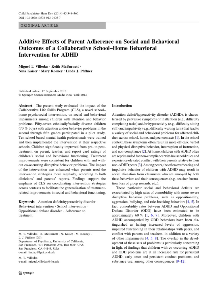 Additive Effects of Parent Adherence On Social and Behavioral Outcomes ...