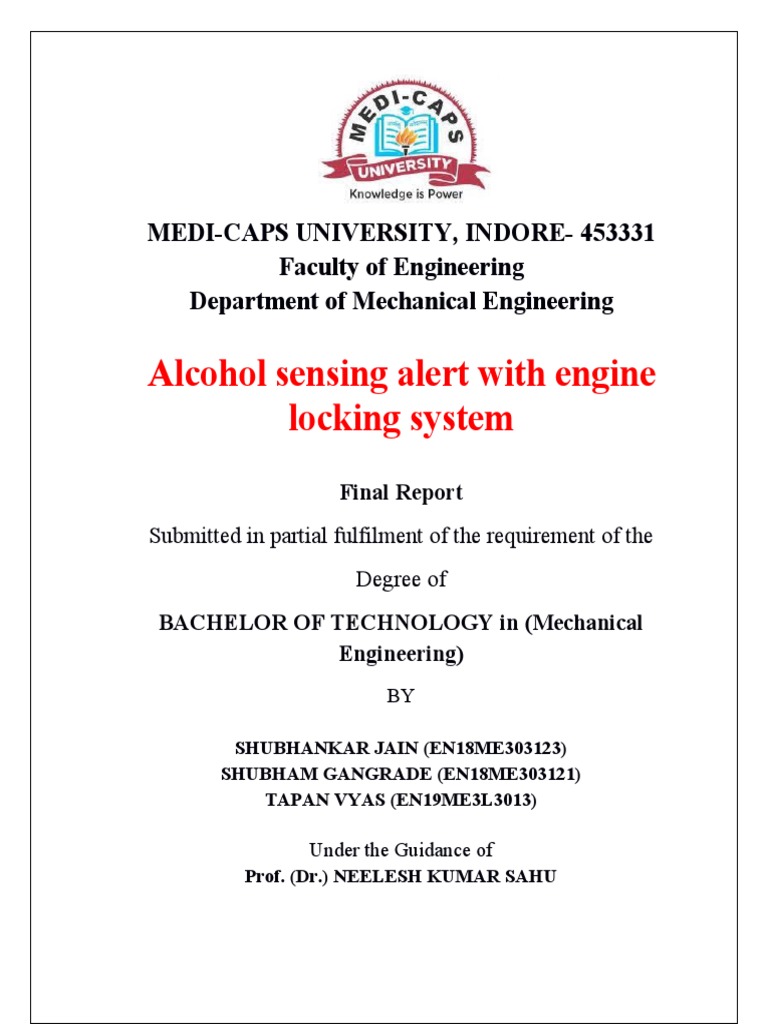 Alcohol Sensing Alert With Engine Locking System Download Free PDF