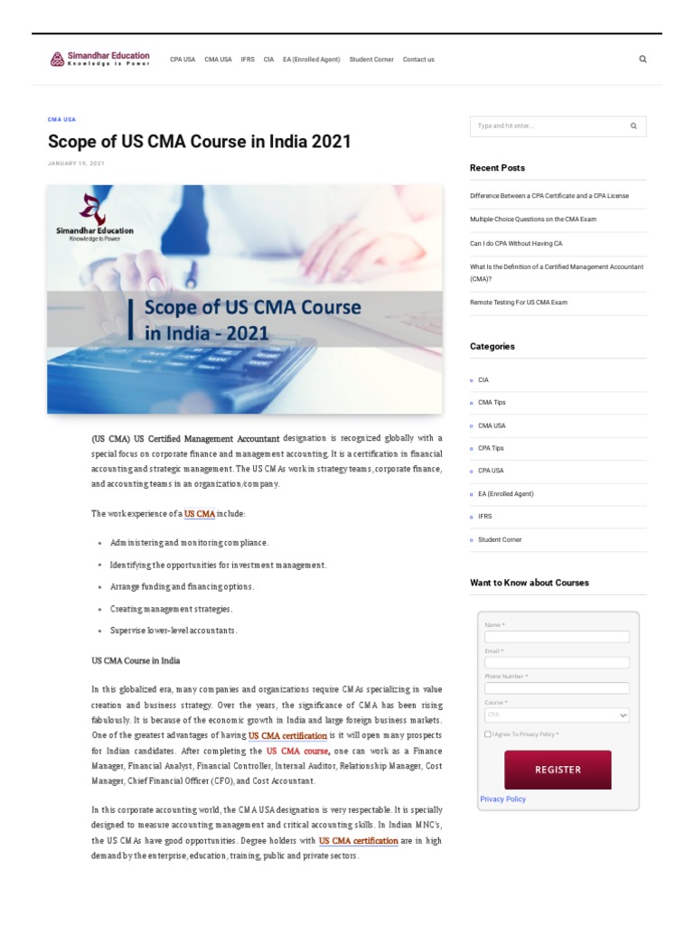 Scope of US CMA Course in India 2021 | PDF | Accountant | Management ...