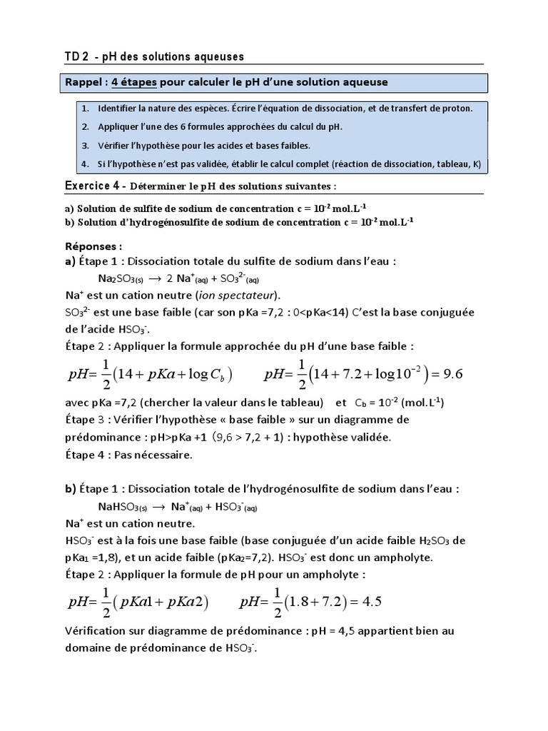 Calcul du pH des solutions aqueuses | PDF | Ph | Dissociation (chimie)