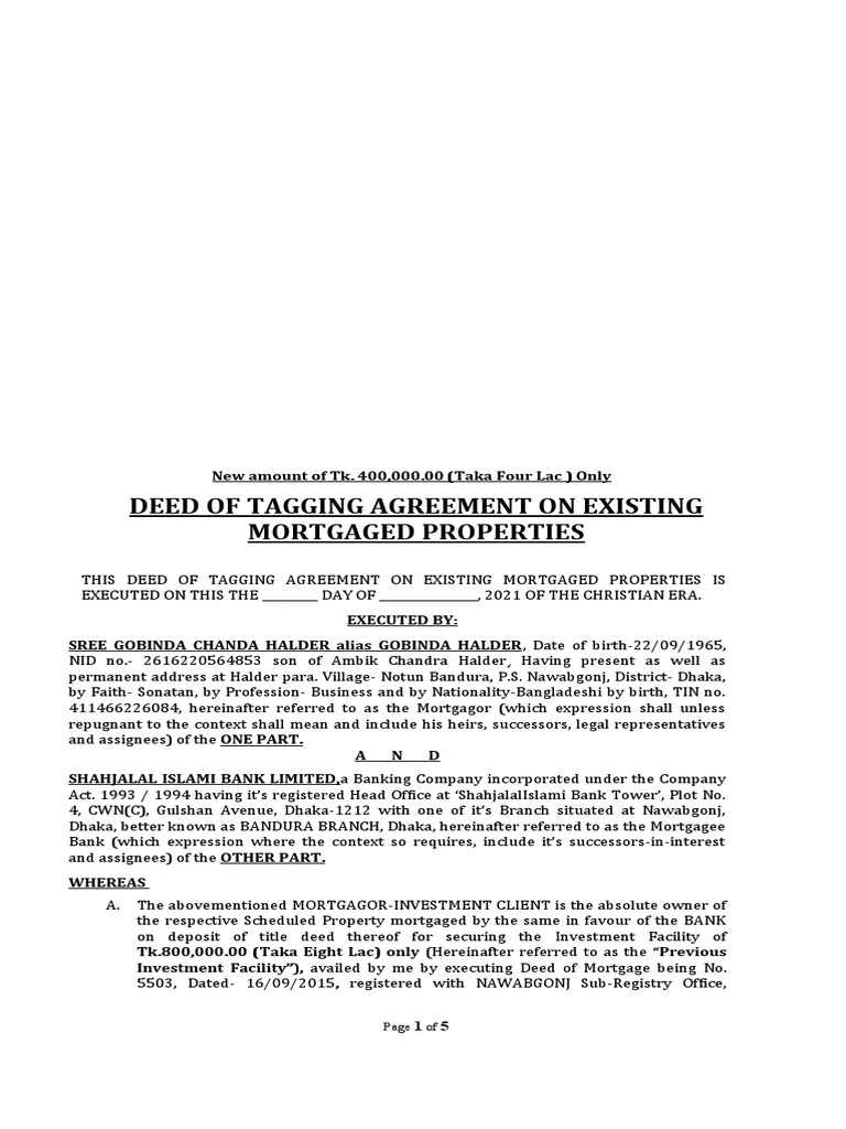 Tagging Agreement PDF Mortgage Law Justice