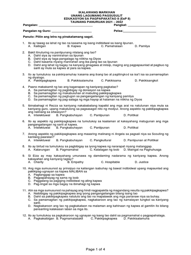 ESP8 Q2 SummativeTest1 2 | PDF